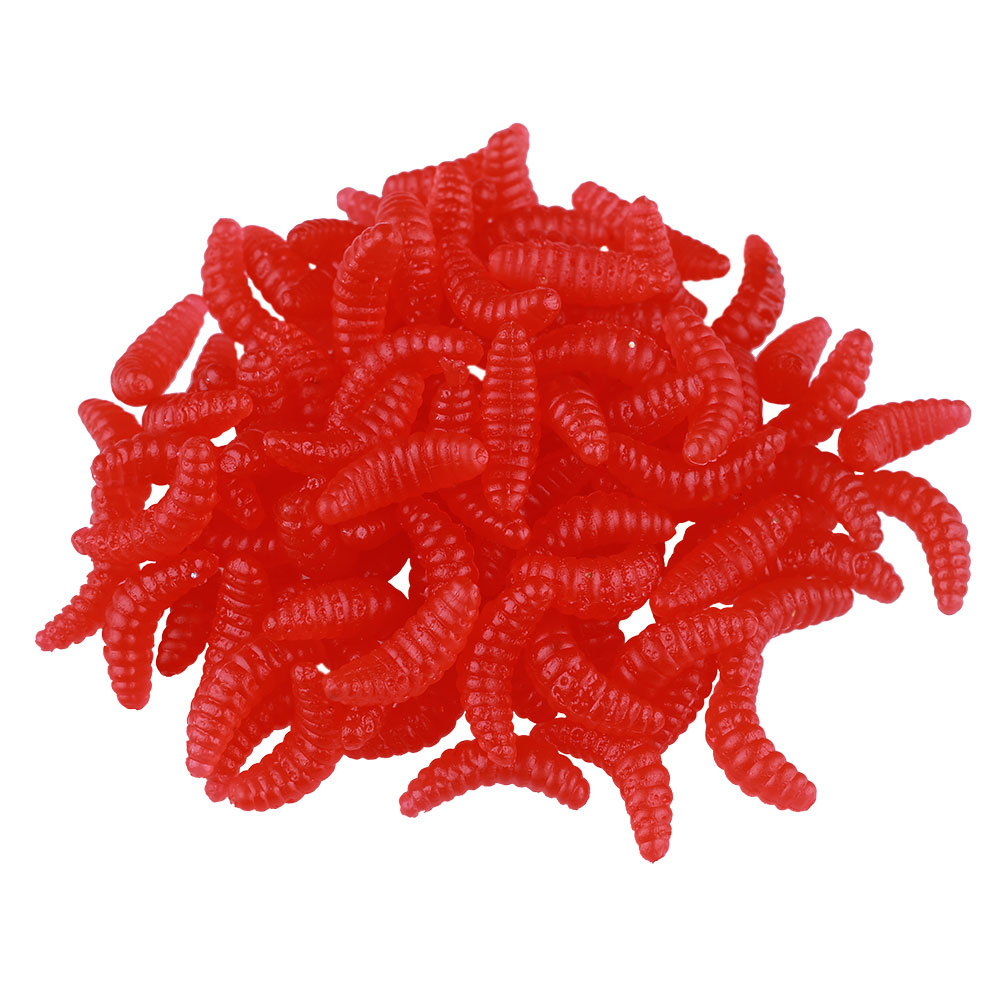100Pcs Fish Worm Soft Silicon Lure Maggots Grubs Trout Bait Fishing