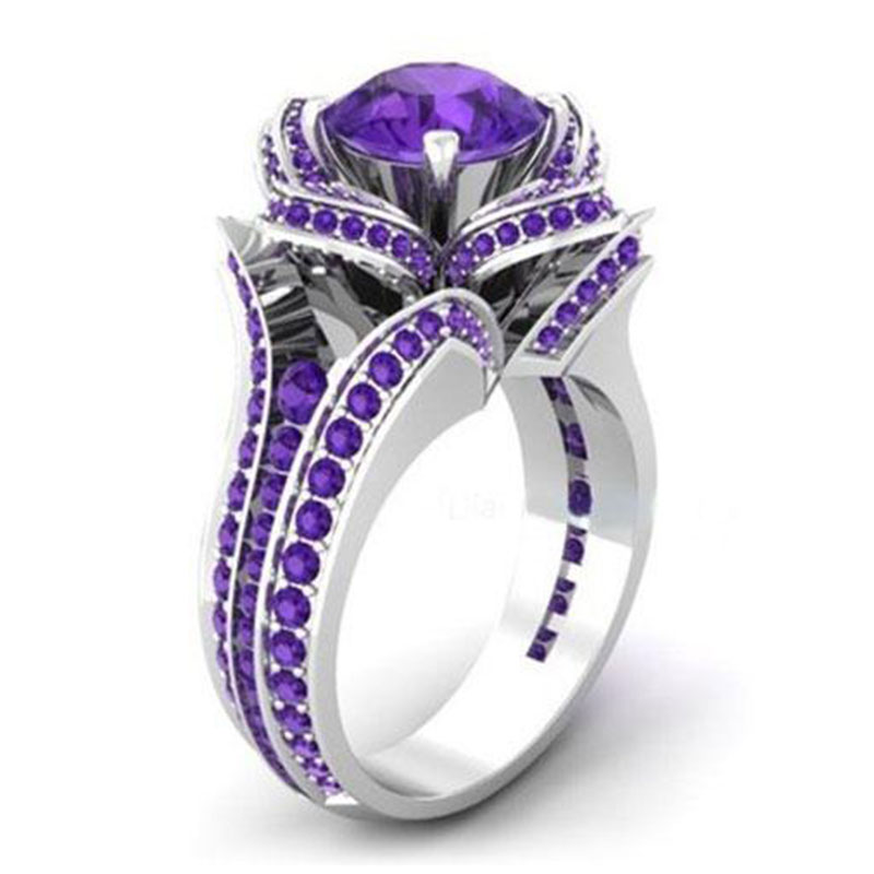 Purple Zircon Filled Engagement Wedding Flower Gemstone