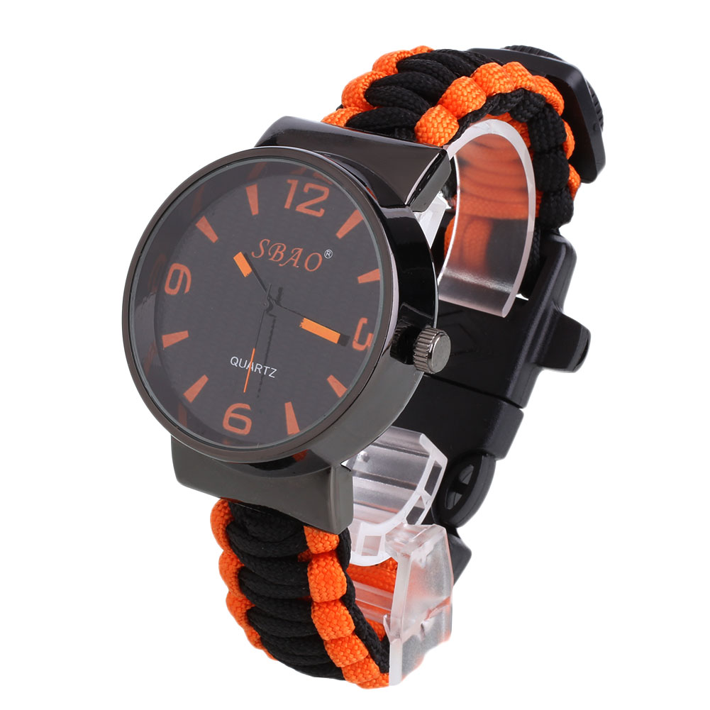 6 in 1 Survival Paracord Watch Bracelet With Flint Compass Whistle For