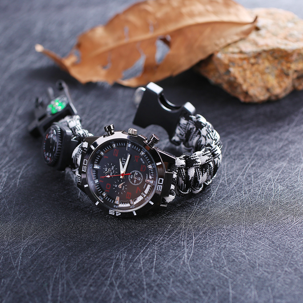 6 IN 1 Survival Paracord Bracelet Wrist Watch with Compass Flint Outdoor eBay