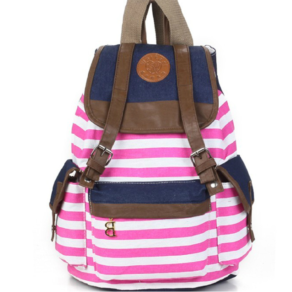 Trendy Womens Unisex Backpack Canvas Stripe Leisure Bags School bag Rucksack eBay