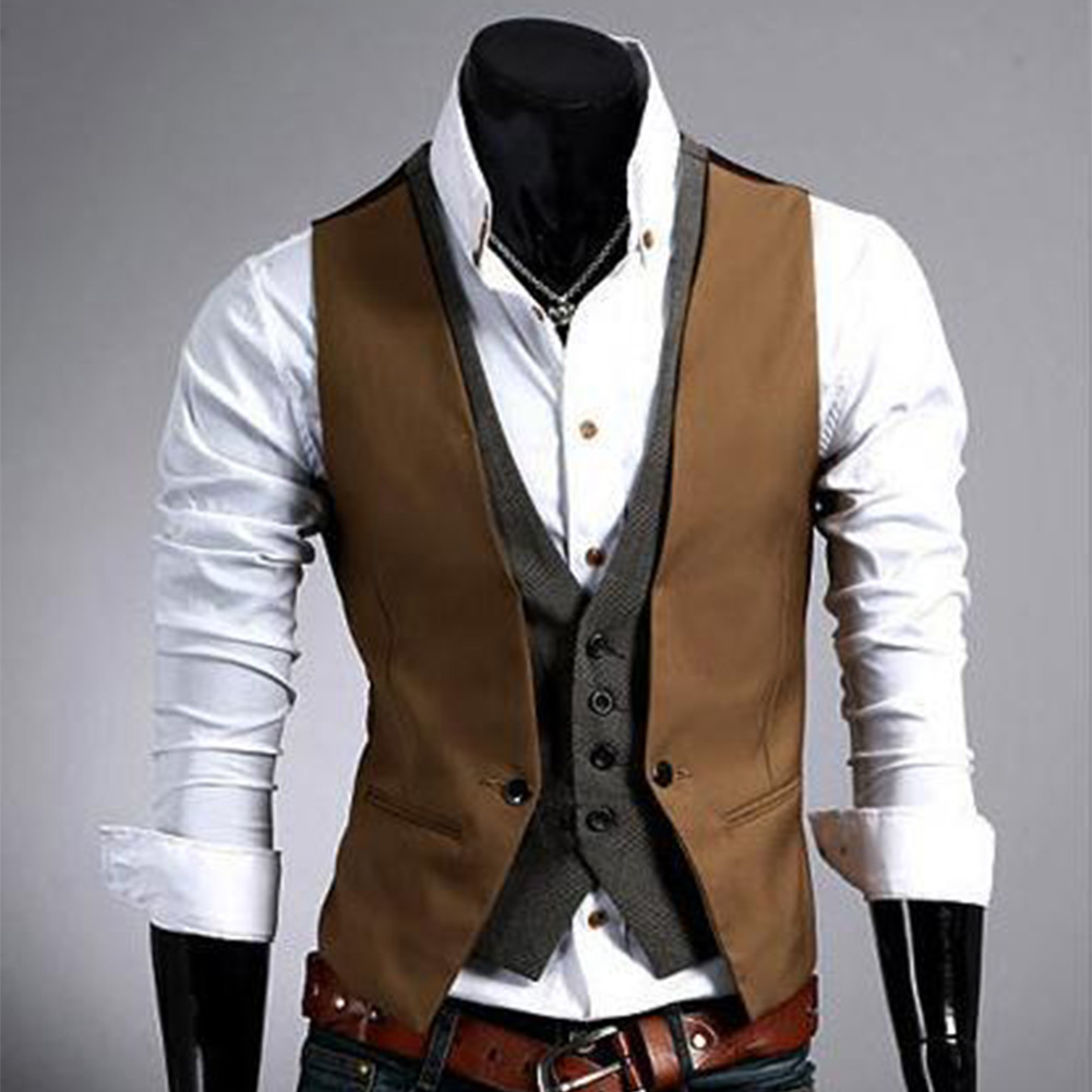 Men's Casual Designed V-neck Slim Fit Buttons Vest Waistcoat Dress ...